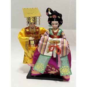 Korean Native Dolls King Queen Asian 9 in Decorative Doll Hanbok Outfit Vintage